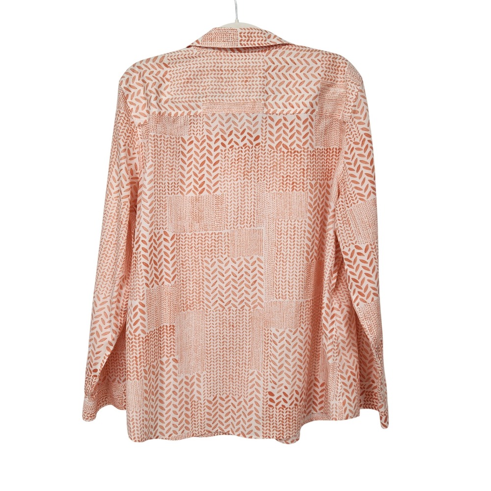 Chicos Non Iron Cotton Button Down Shirt Roll Tab Sleeve Geometric Peach White 3 - Picture 9 of 9